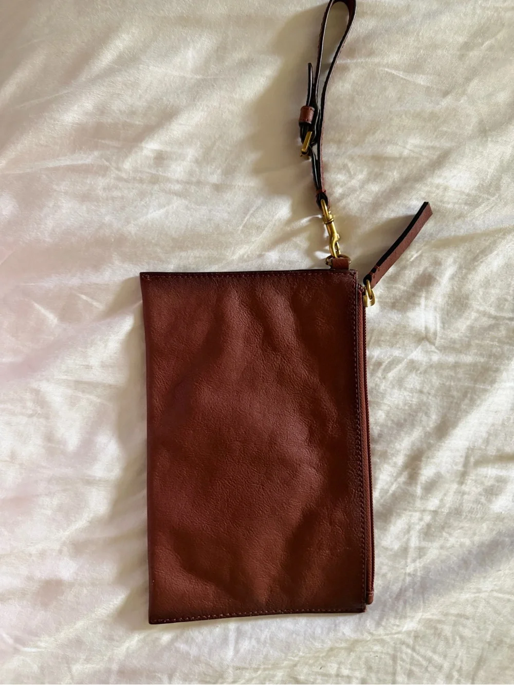 Frye Chestnut Leather Wristlet Pouch